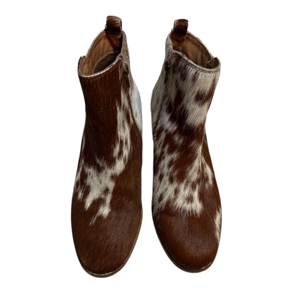 Myra Hair-On Hide Cowhide Ankle Boots Brown White Western Booties Size 9 - Picture 12 of 13